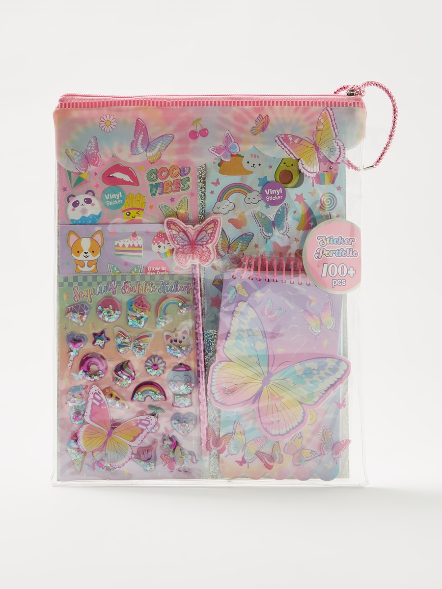 Hot Focus Tie-Dye Print Sticker Portfolio with Butterfly Accent