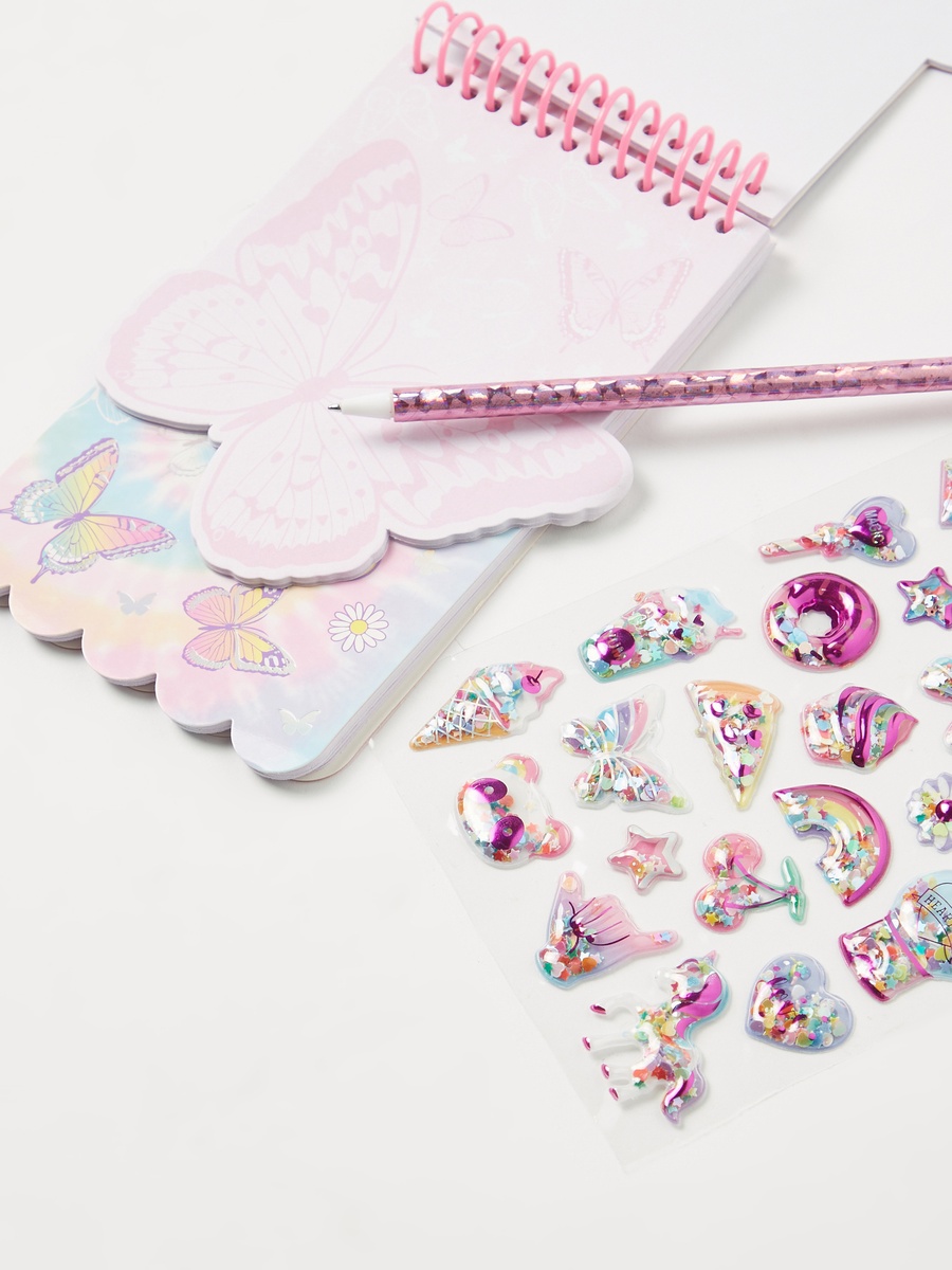 Hot Focus Tie-Dye Print Sticker Portfolio with Butterfly Accent