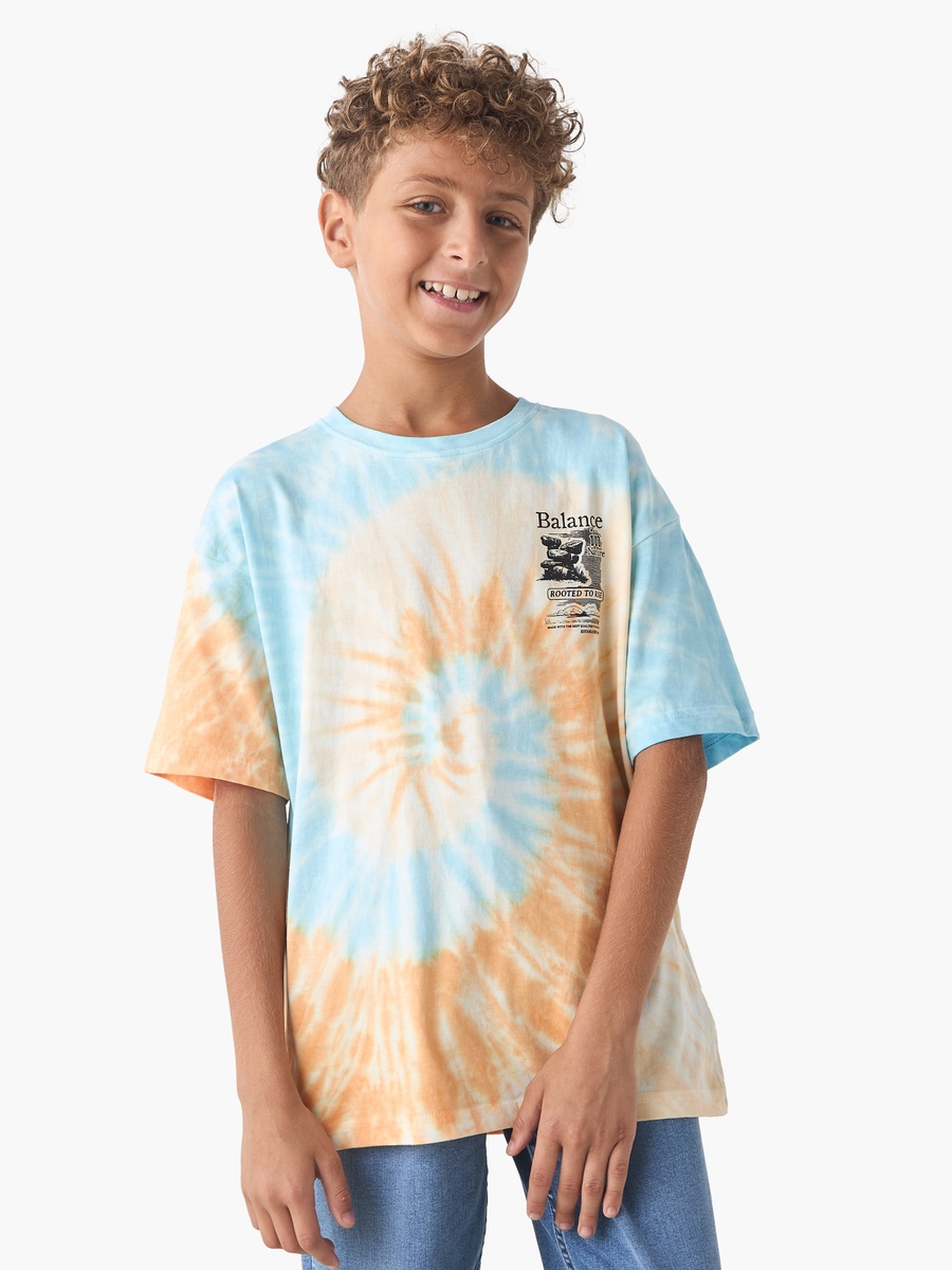 Tie-Dye Print T-Shirt with Short Sleeves