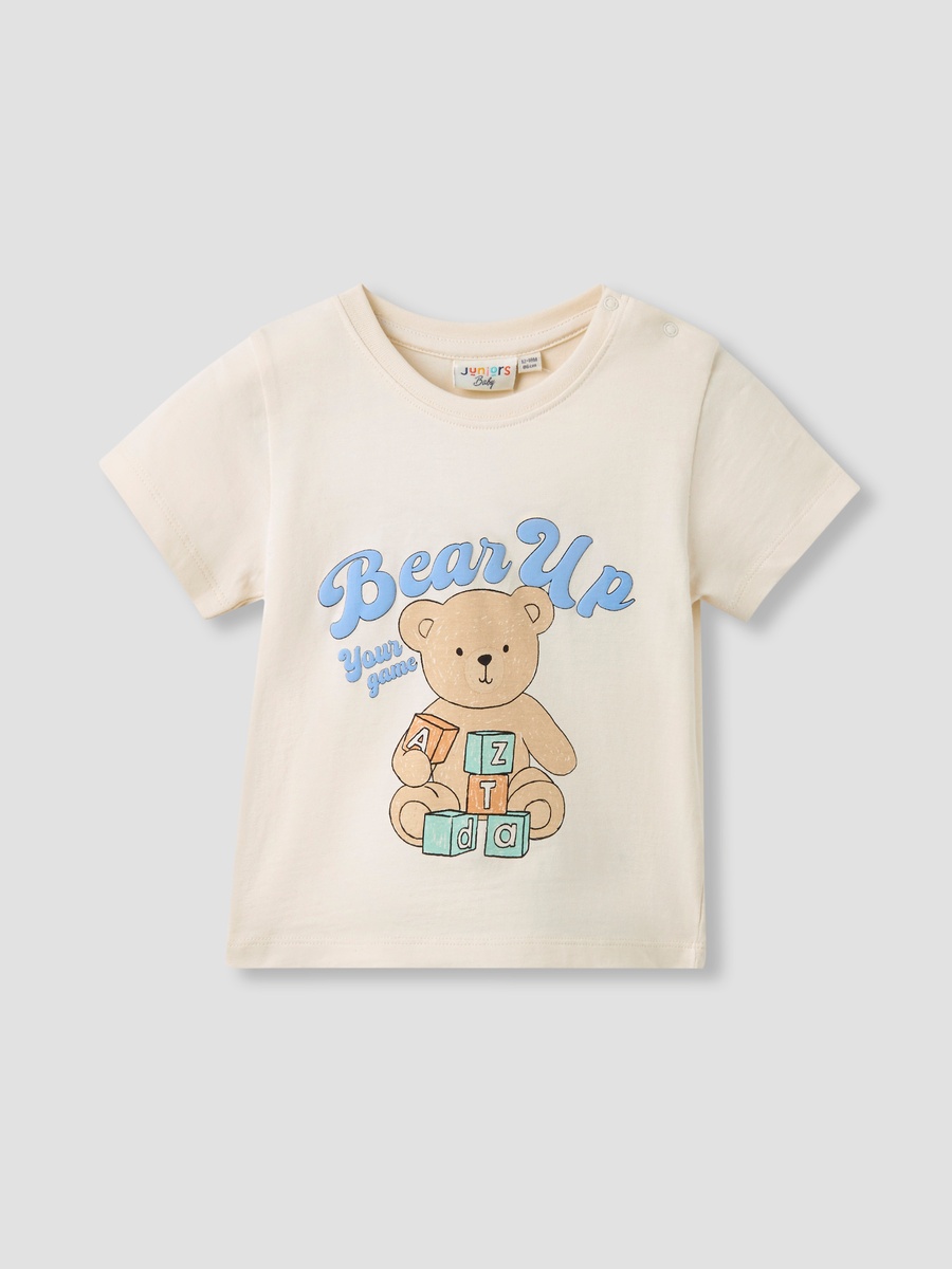 Bear Print Cotton Crew Neck T-Shirt with Short Sleeves