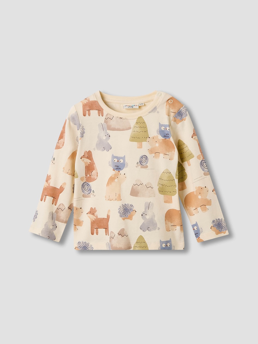 Animal Print Cotton Crew Neck T-Shirt with Long Sleeves - Set of 3