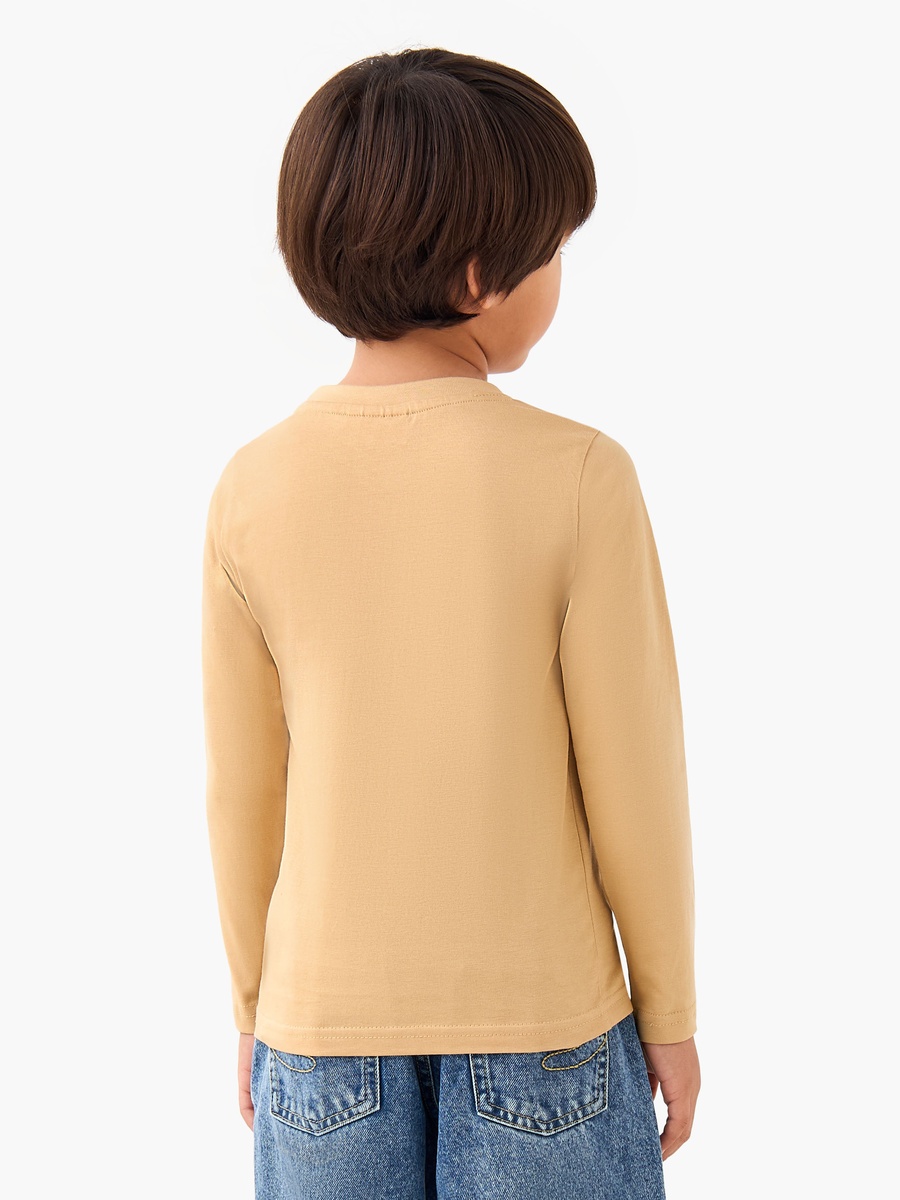 Slogan Print Cotton Crew Neck T-Shirt with Long Sleeves