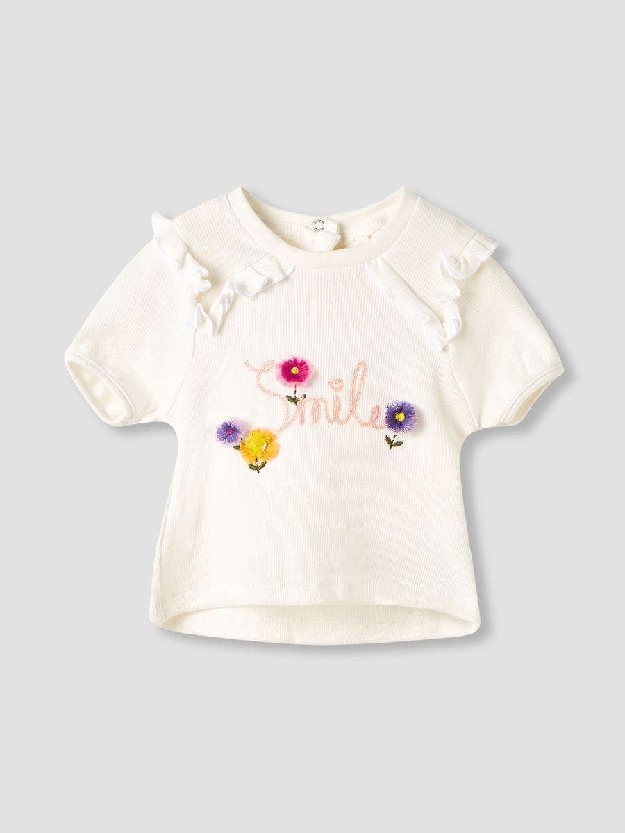 Set of 2 - Round Neck Short Sleeve T-Shirts with Floral Print