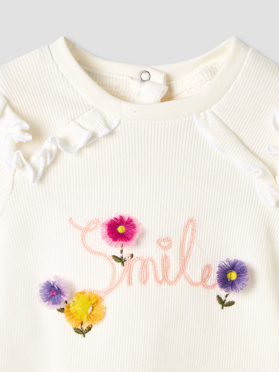 Set of 2 - Round Neck Short Sleeve T-Shirts with Floral Print