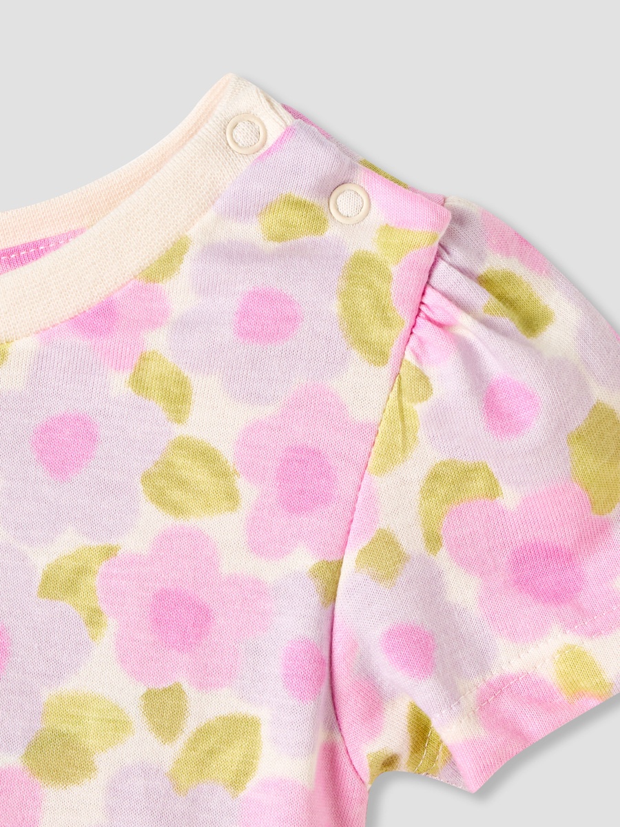 Set of 2 - Round Neck Short Sleeve T-Shirts with Floral Print