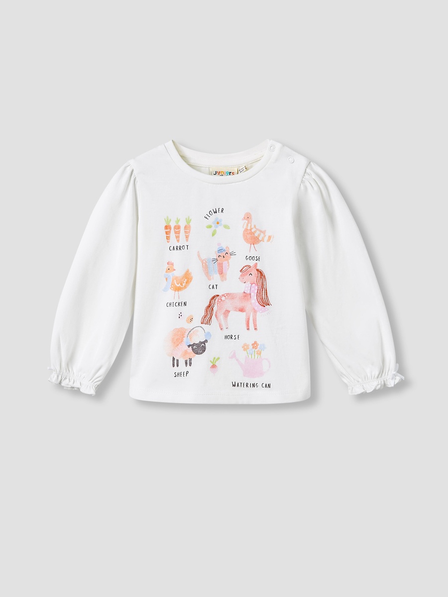 Graphic Print Cotton Round Neck T-Shirt with Long Sleeves
