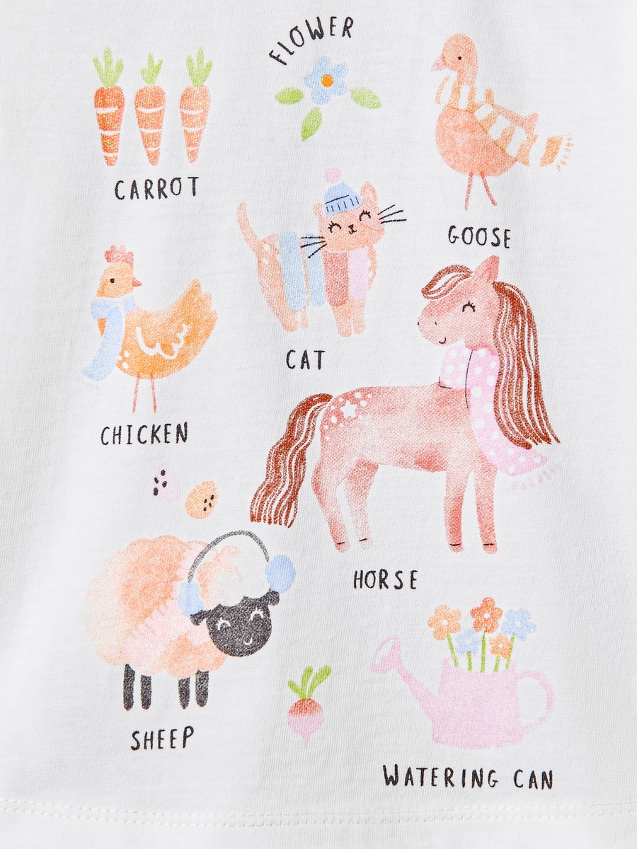 Graphic Print Cotton Round Neck T-Shirt with Long Sleeves
