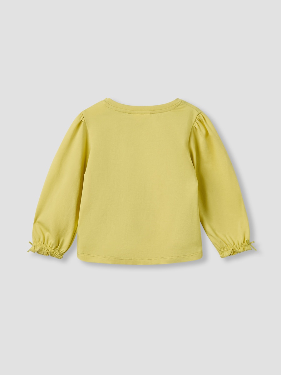 Cat Print Cotton Round Neck T-Shirt with Long Sleeves