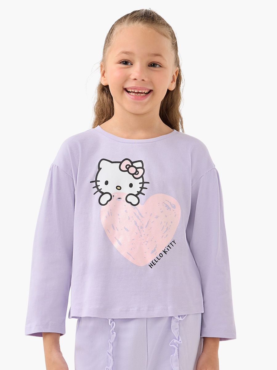 Hello Kitty Print Cotton Long Sleeves Crew Neck T-Shirt with - Set of 2