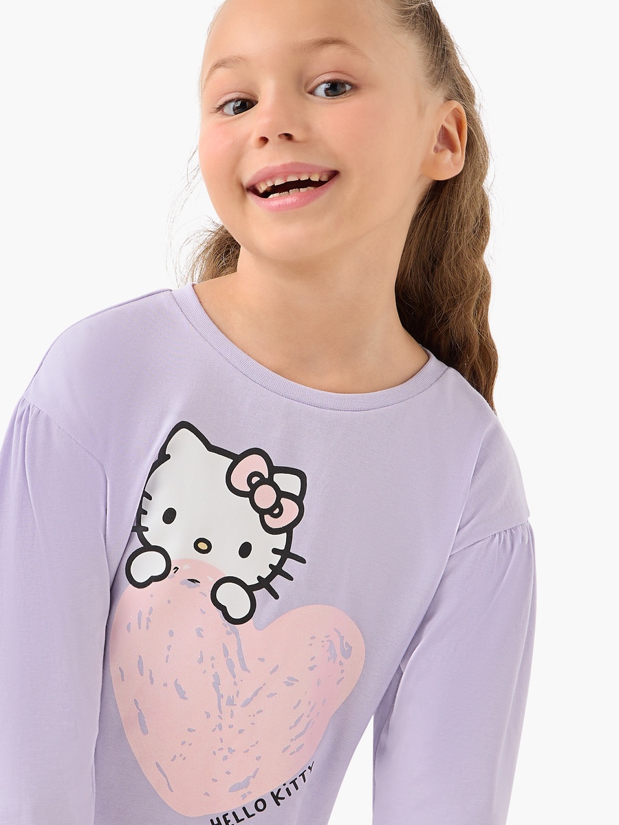Hello Kitty Print Cotton Long Sleeves Crew Neck T-Shirt with - Set of 2