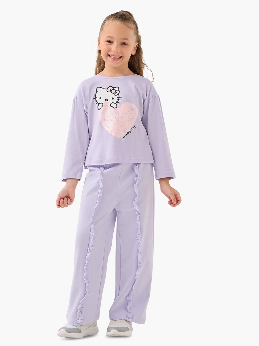 Hello Kitty Print Cotton Long Sleeves Crew Neck T-Shirt with - Set of 2