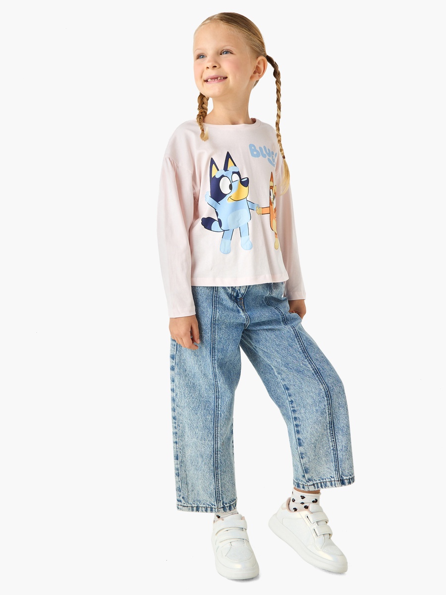 Bluey Printed Cotton Crew Neck T-Shirt with Long Sleeves