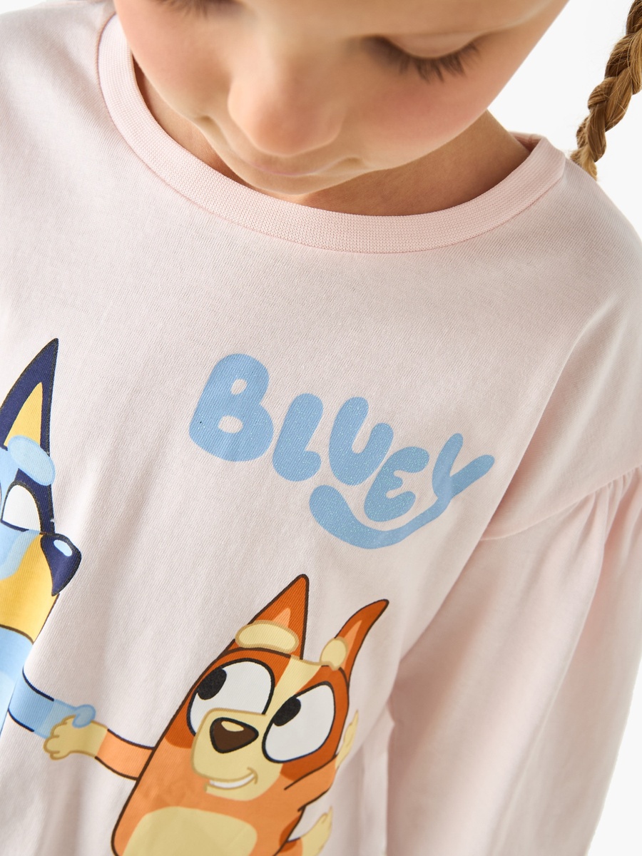 Bluey Printed Cotton Crew Neck T-Shirt with Long Sleeves