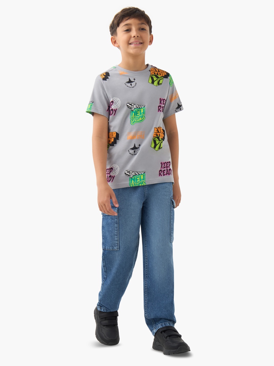 Fun Print Cotton Crew Neck T-Shirt with Short Sleeves