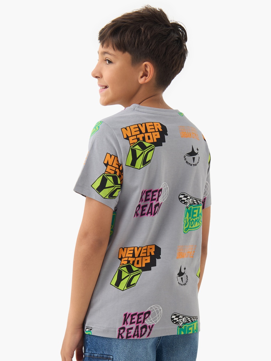Fun Print Cotton Crew Neck T-Shirt with Short Sleeves