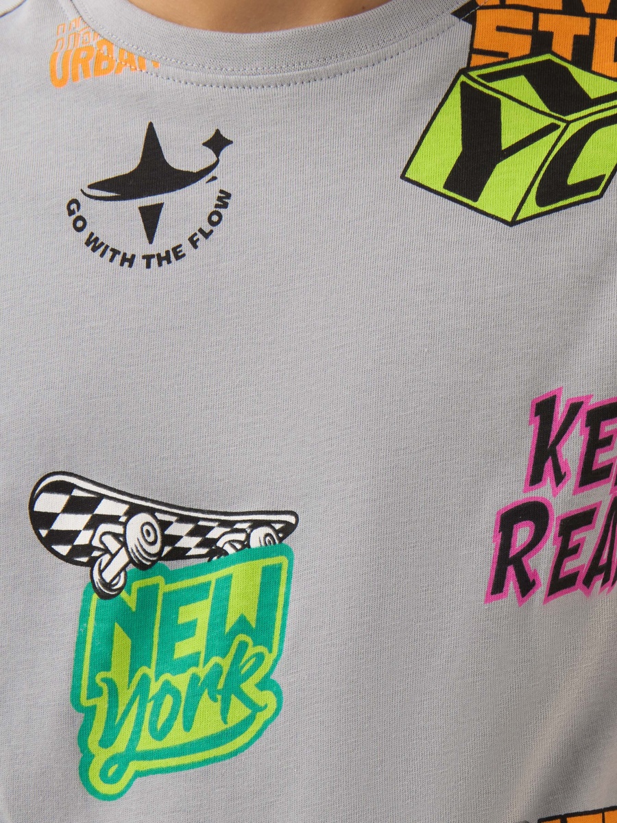 Fun Print Cotton Crew Neck T-Shirt with Short Sleeves