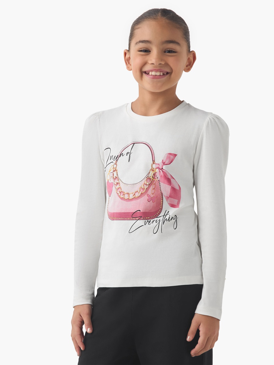 Cotton Crew Neck T-Shirt with Embellished Detail and Long Sleeves