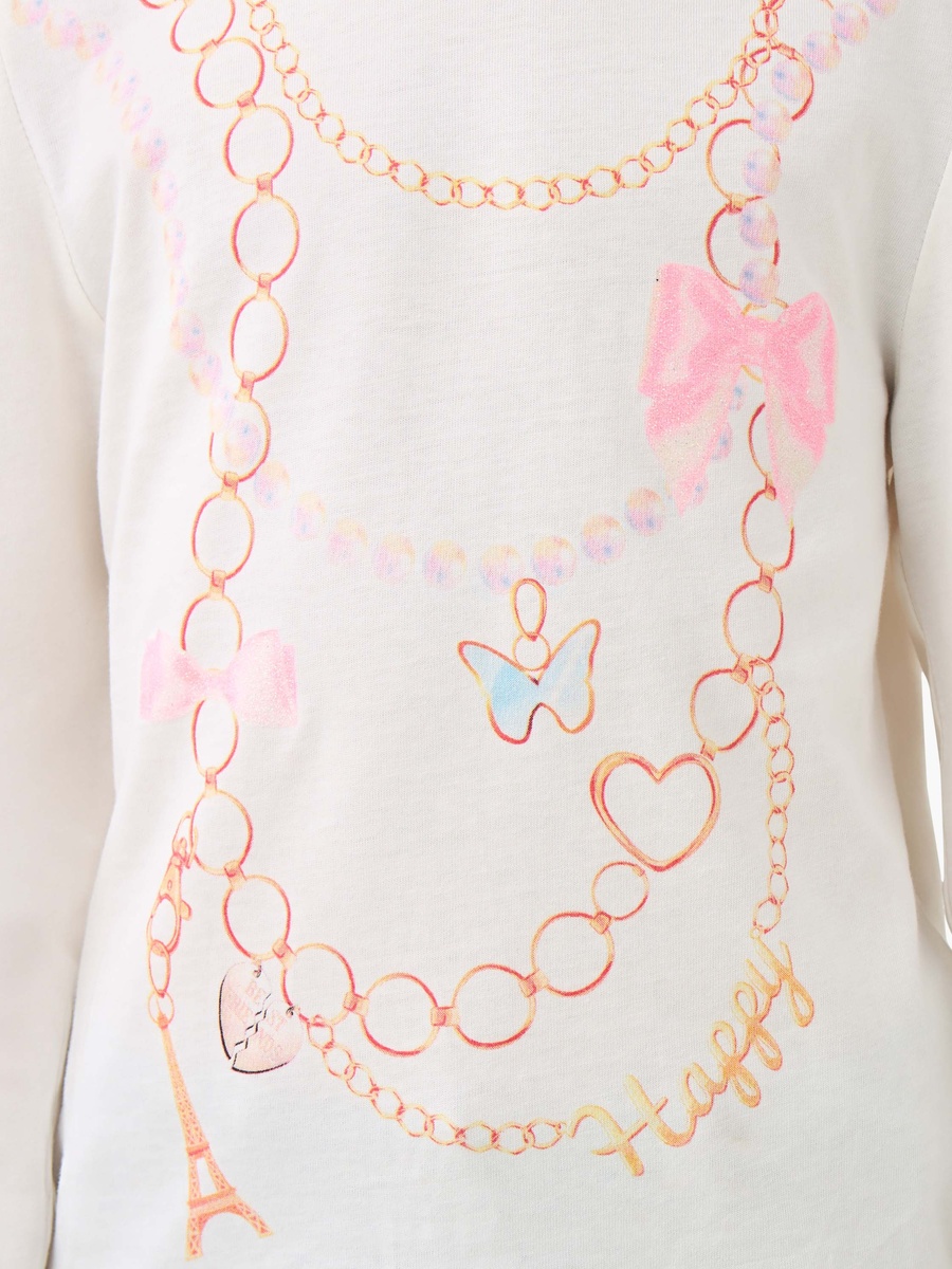 Bow Print Cotton Crew Neck T-Shirt with Long Sleeves
