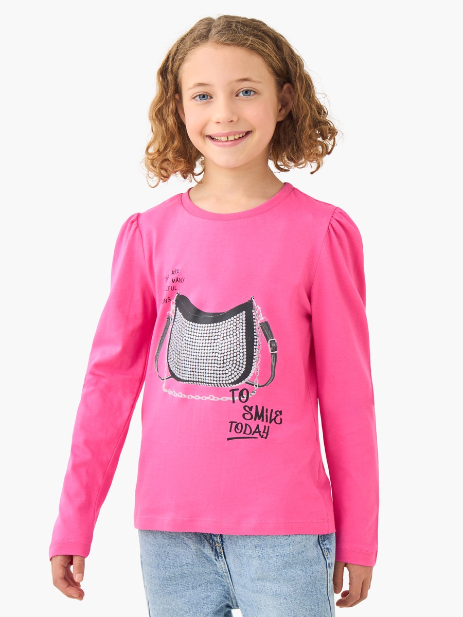 Graphic Print Cotton Crew Neck with Long Sleeves