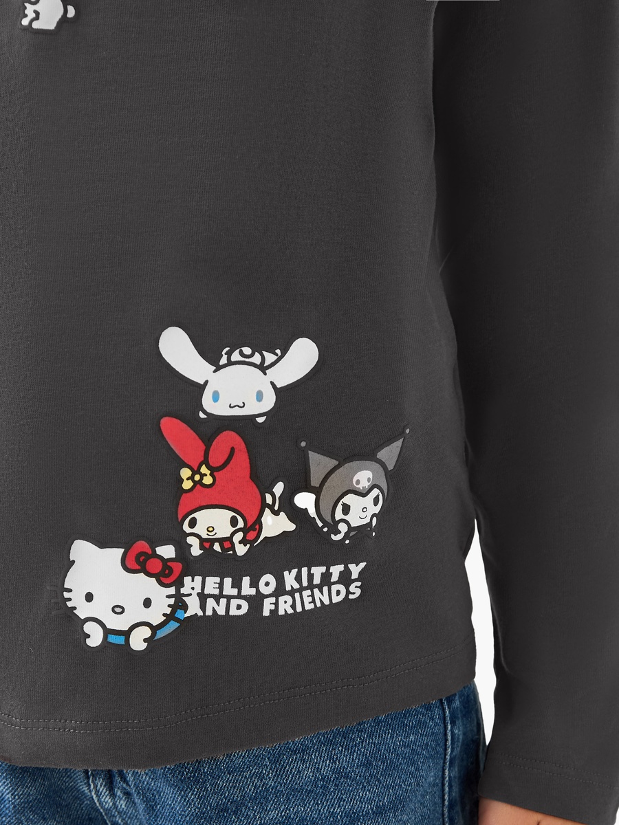 Hello Kitty and Friends Print Cotton Crew Neck T-Shirt with Long Sleeves