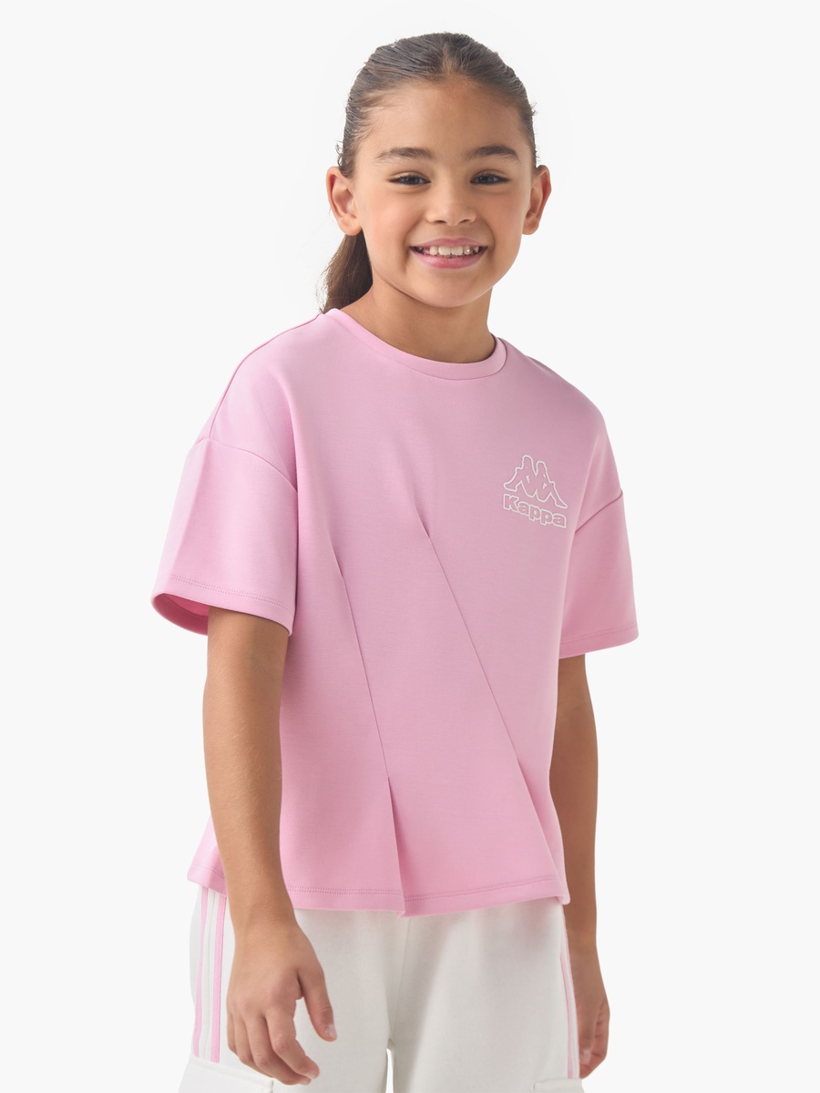 Cotton Crew Neck T-Shirt with Pleat Detail and Short Sleeves