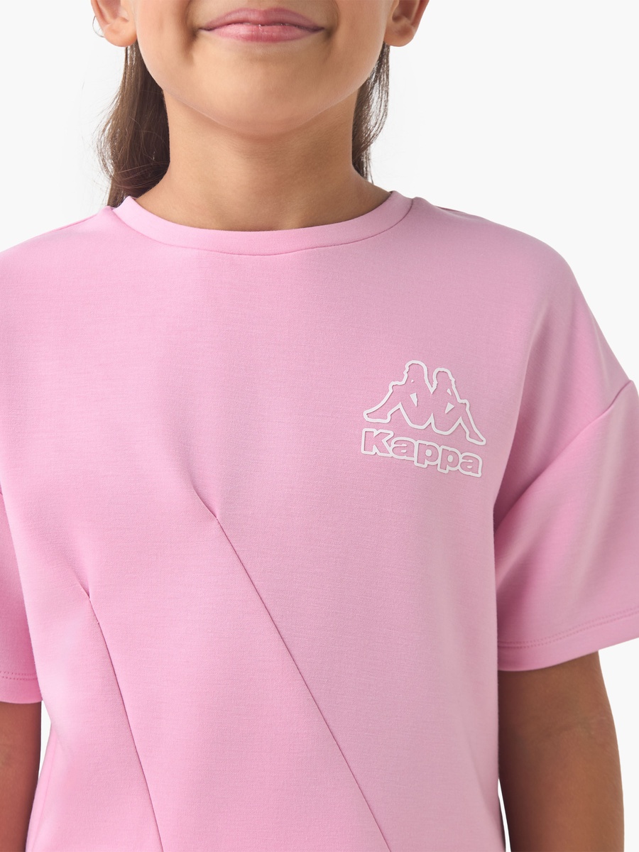 Cotton Crew Neck T-Shirt with Pleat Detail and Short Sleeves