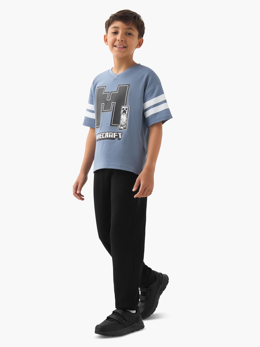 Minecraft Graphic Print V Neck T-Shirt with Short Sleeves