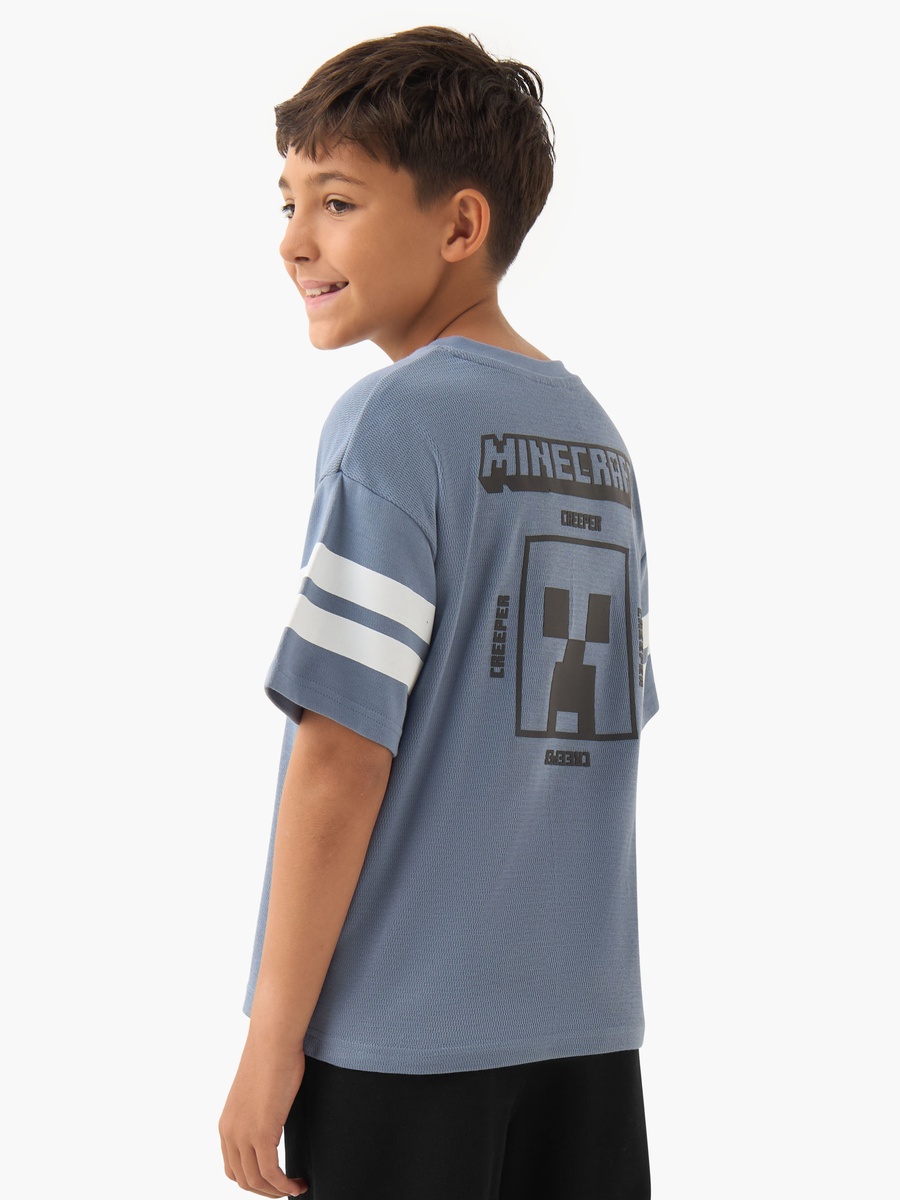 Minecraft Graphic Print V Neck T-Shirt with Short Sleeves