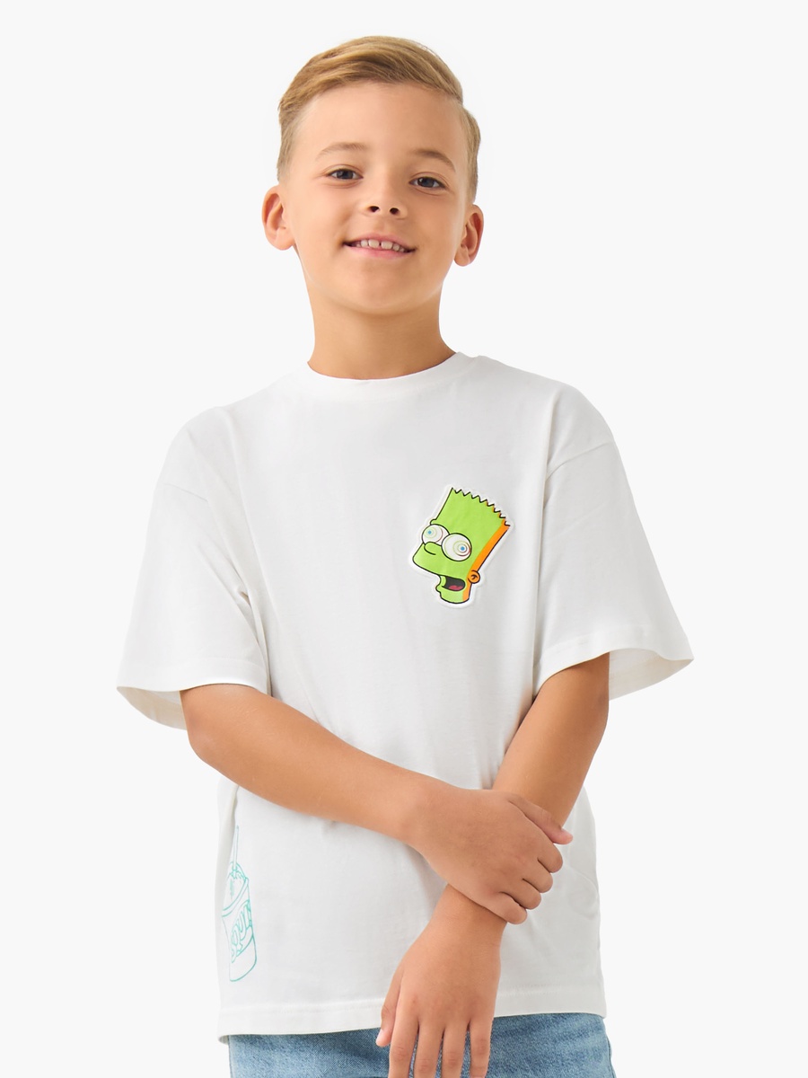 Minecraft Simpson Print Cotton Crew Neck T-Shirt with Short Sleeves
