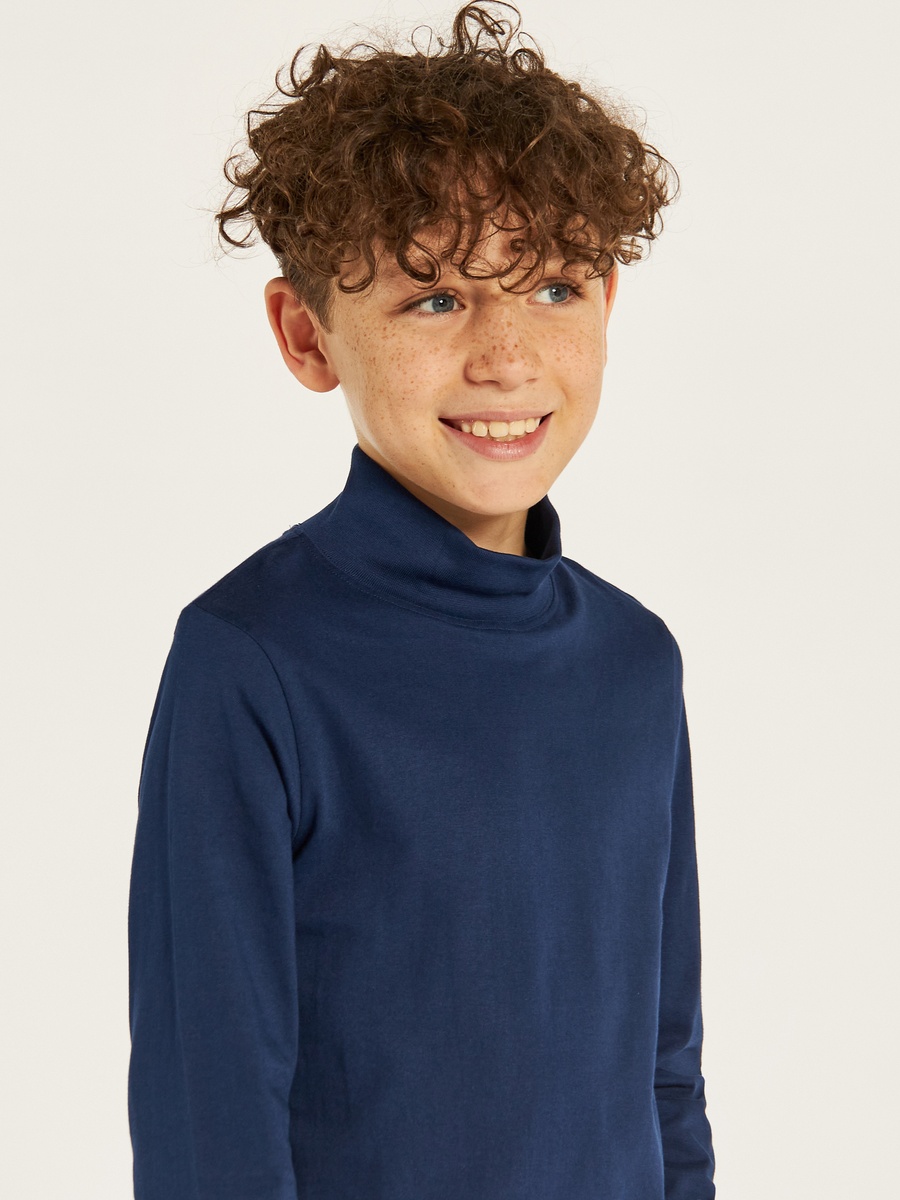 Solid T-Shirt with Long Sleeves and High Neck
