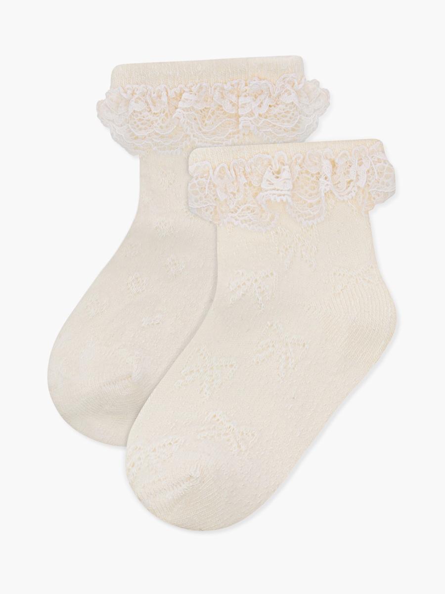 Textured Bow Jacquard Ankle Length Socks with Lace Detai