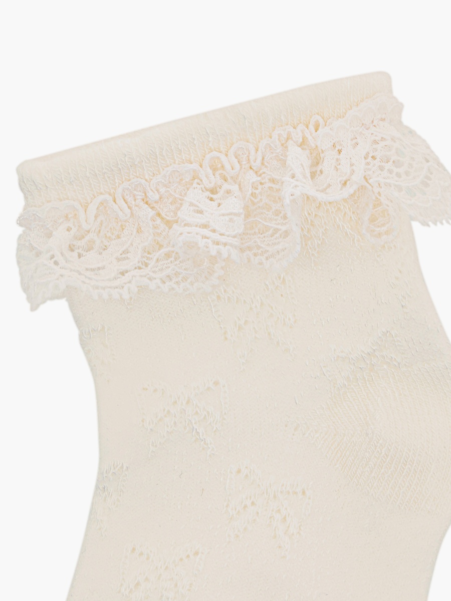 Textured Bow Jacquard Ankle Length Socks with Lace Detai