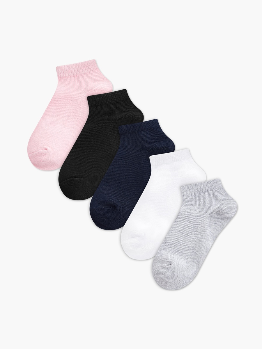 Solid Ankle-Length Socks with Elasticised Hem - Set of 5