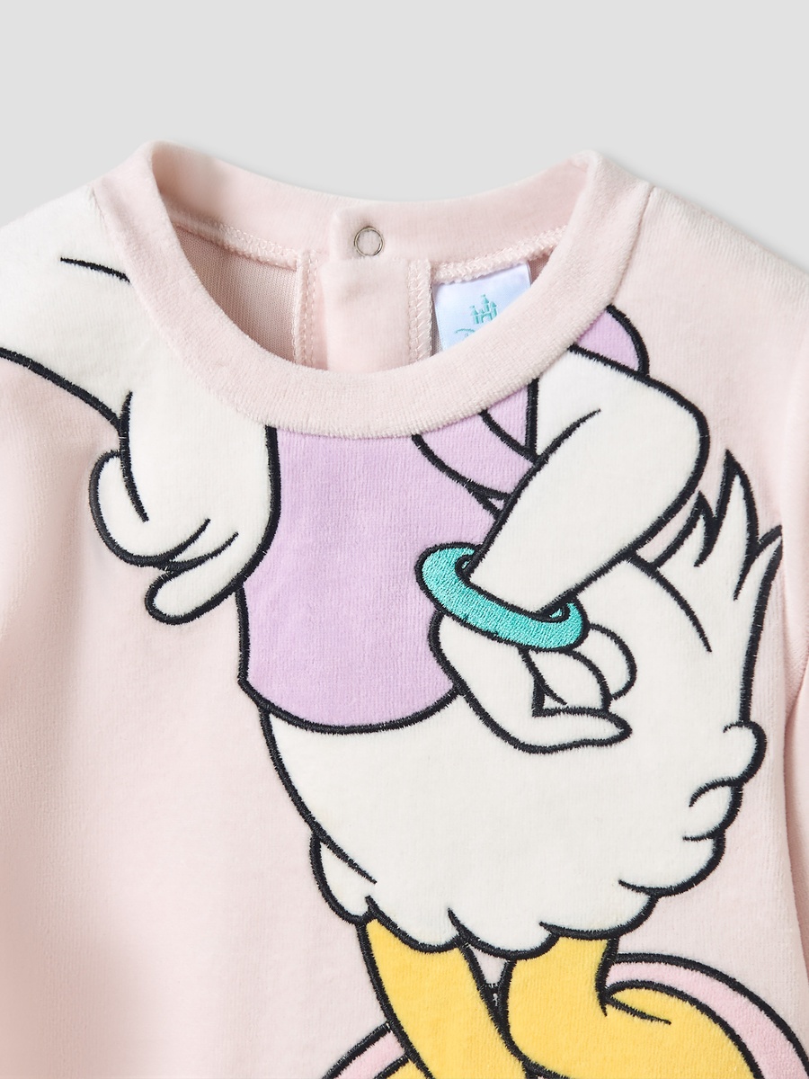 Crew Neck Sleepsuit with Daisy Duck Print and Cap