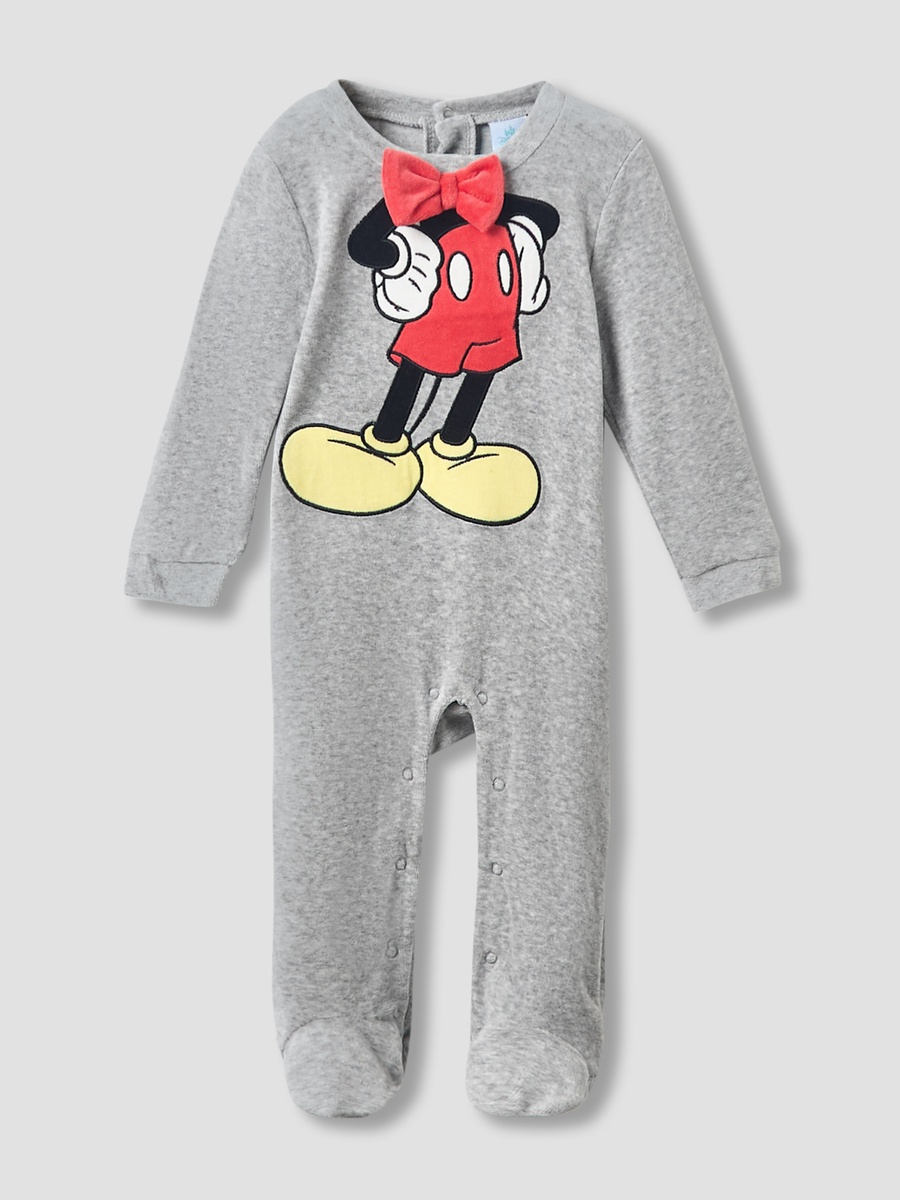 Crew Neck Sleepsuit with Mickey Mouse Print and Cap