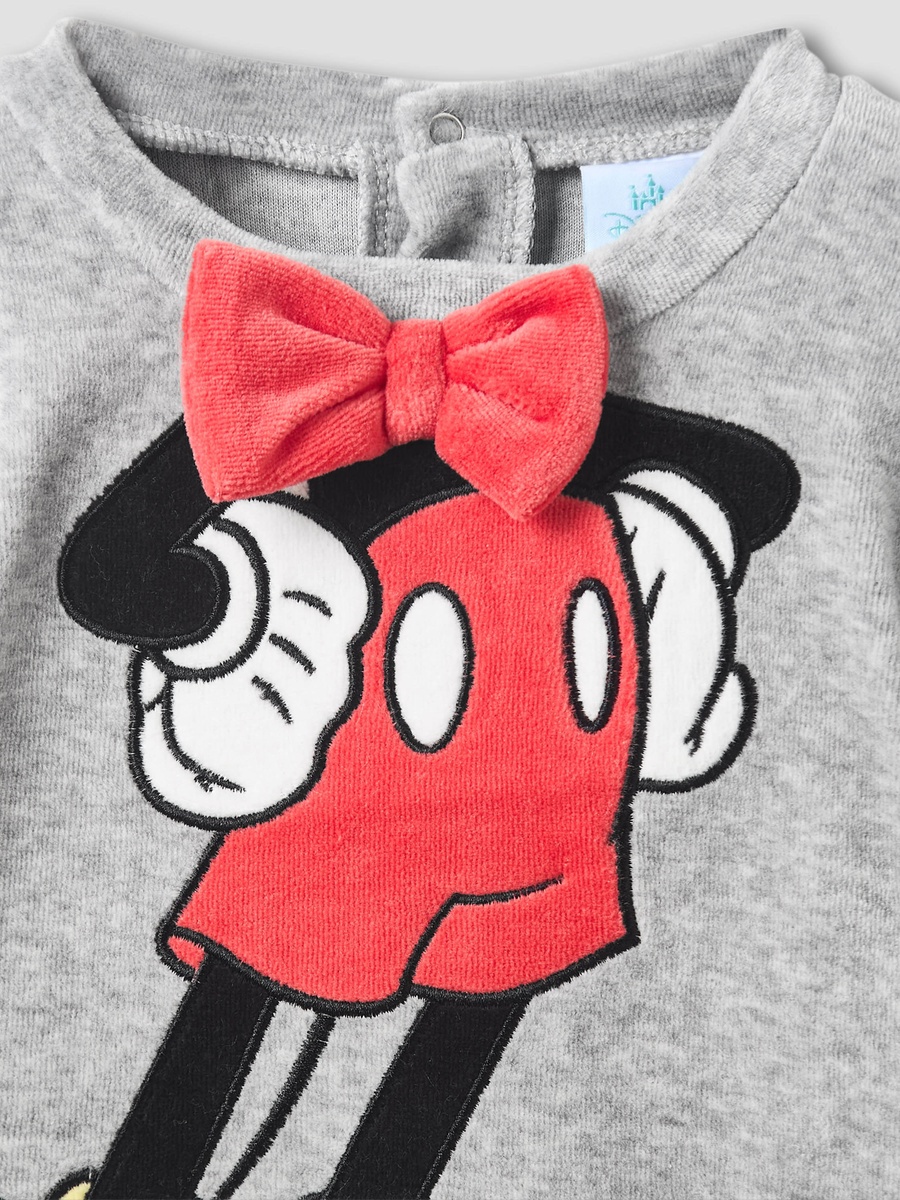 Crew Neck Sleepsuit with Mickey Mouse Print and Cap