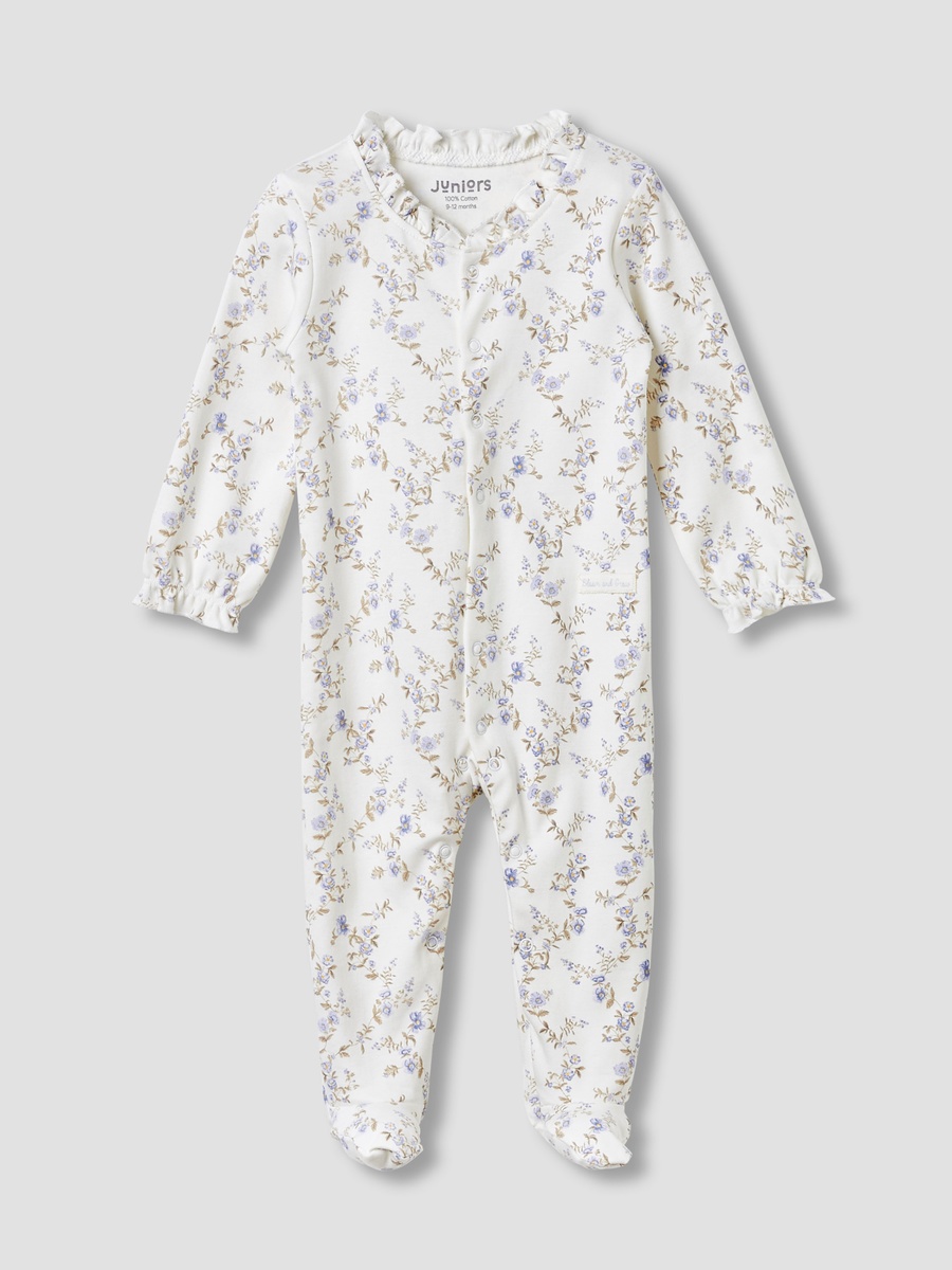 Round Neck Footed Sleepsuit with Floral Print