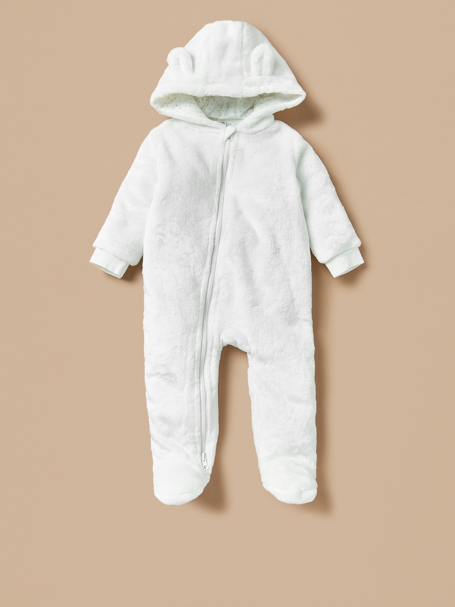 Solid Closed Feet Sleepsuit with Hood and Long Sleeves
