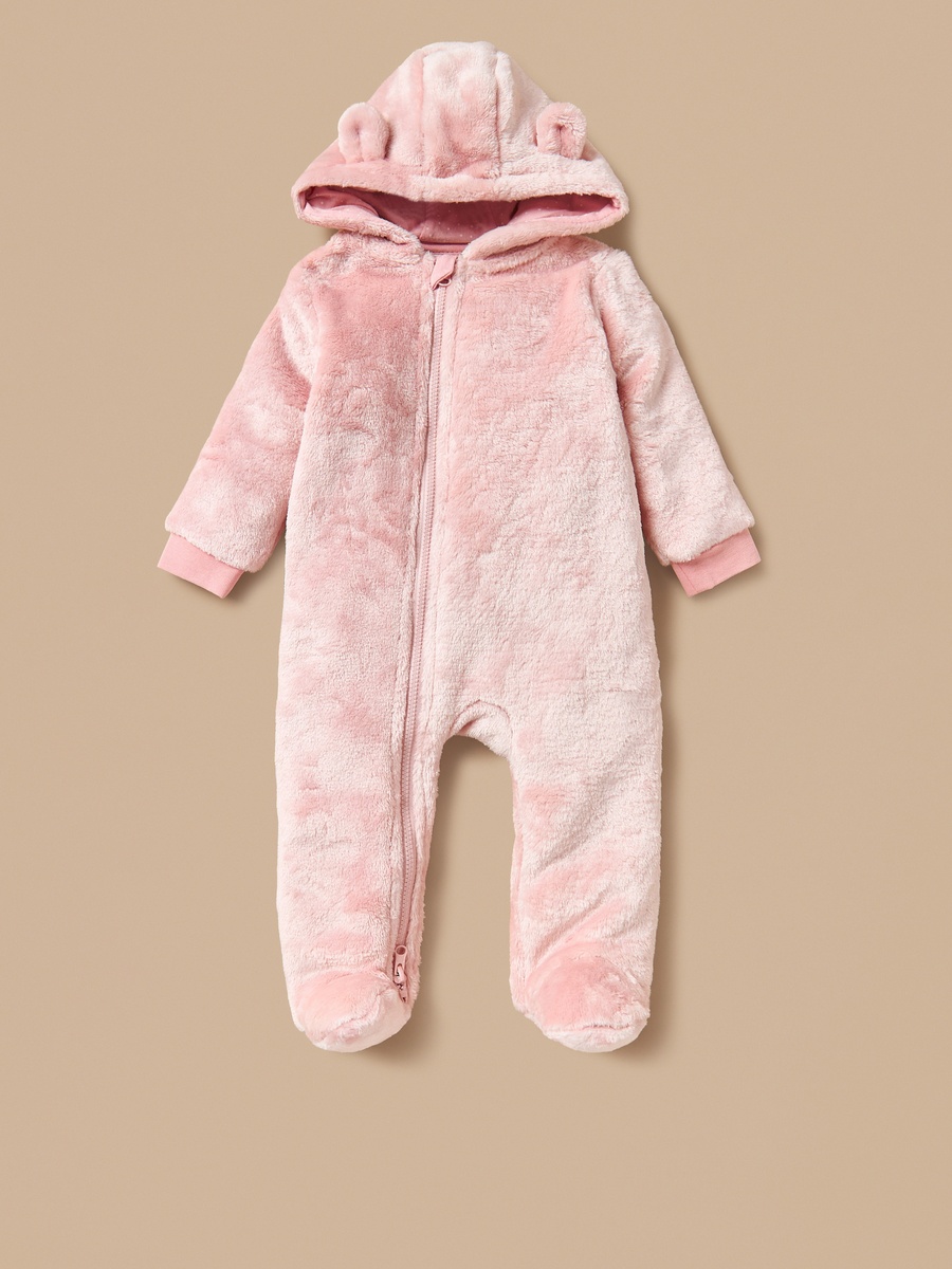 Ear Applique Closed Feet Hooded Sleepsuit with Zip Closure