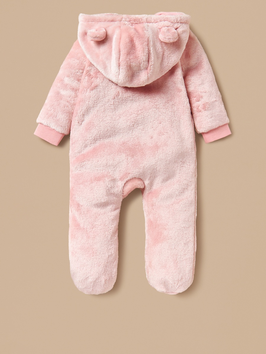 Ear Applique Closed Feet Hooded Sleepsuit with Zip Closure