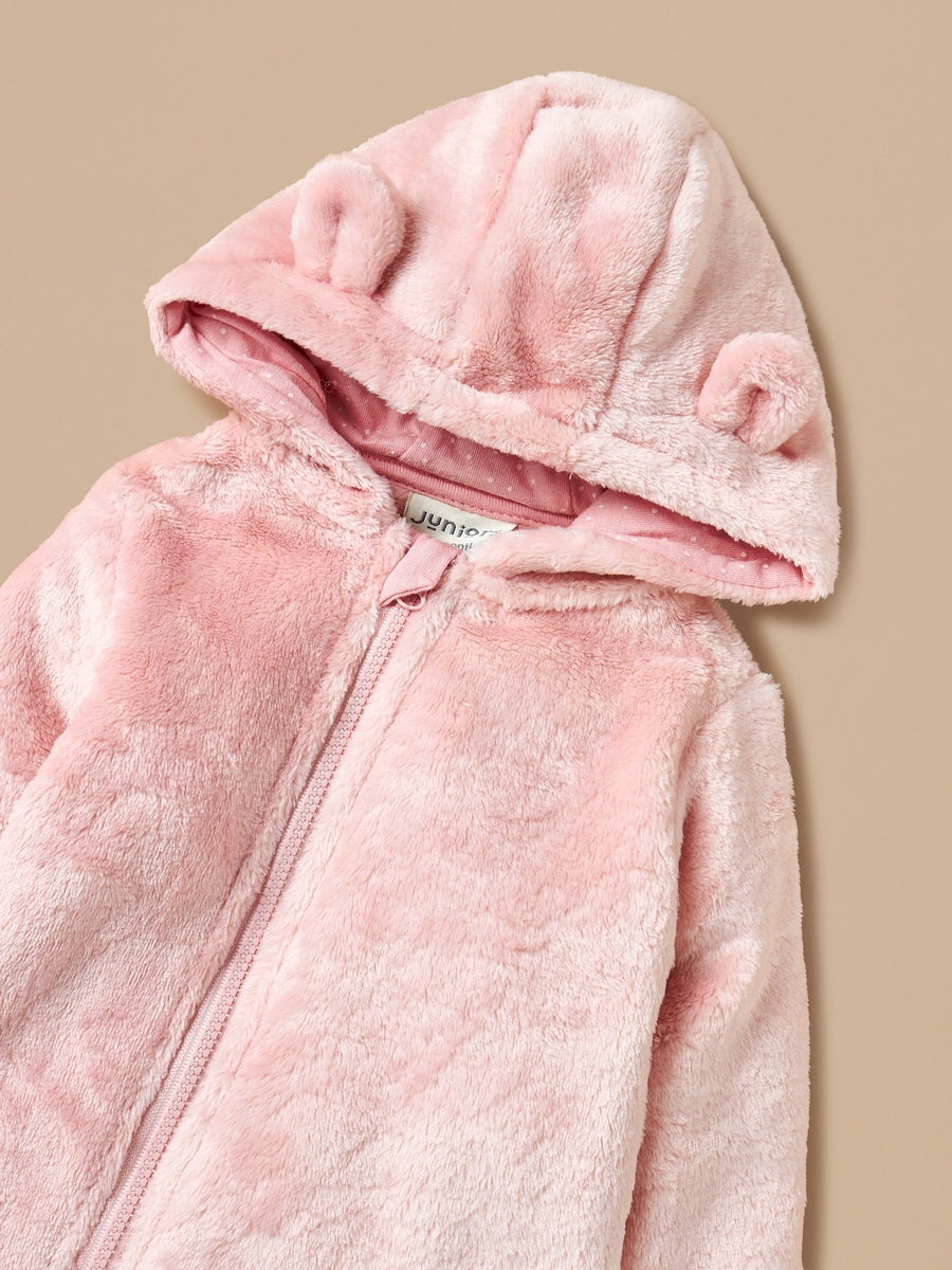 Ear Applique Closed Feet Hooded Sleepsuit with Zip Closure