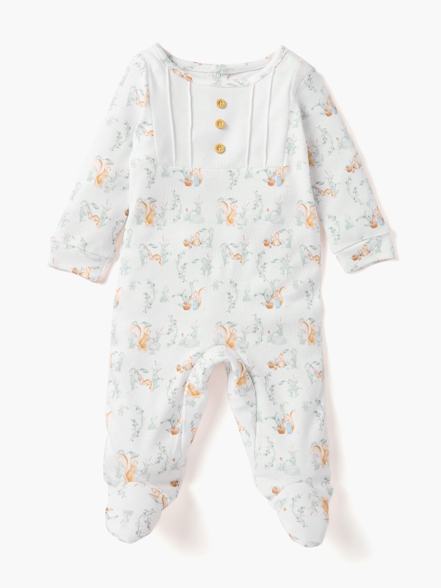 Rabbit Print Sleepsuit with Pintuck and Button Detail