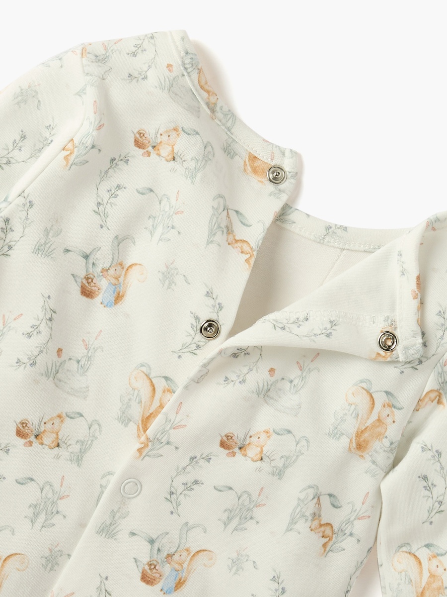 Rabbit Print Sleepsuit with Pintuck and Button Detail