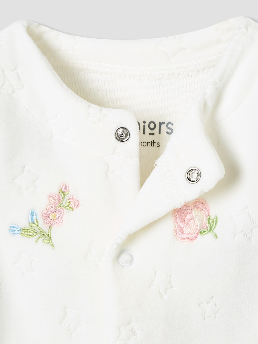 Crew Neck Sleepsuit with Floral Embroidery