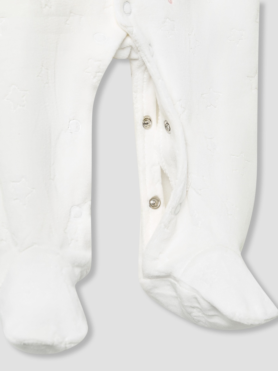 Crew Neck Sleepsuit with Floral Embroidery