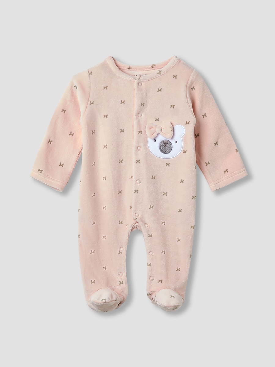 Crew Neck Sleepsuit with Bow Print