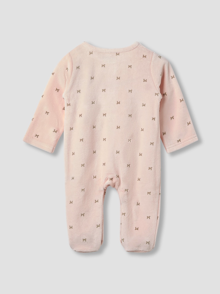 Crew Neck Sleepsuit with Bow Print