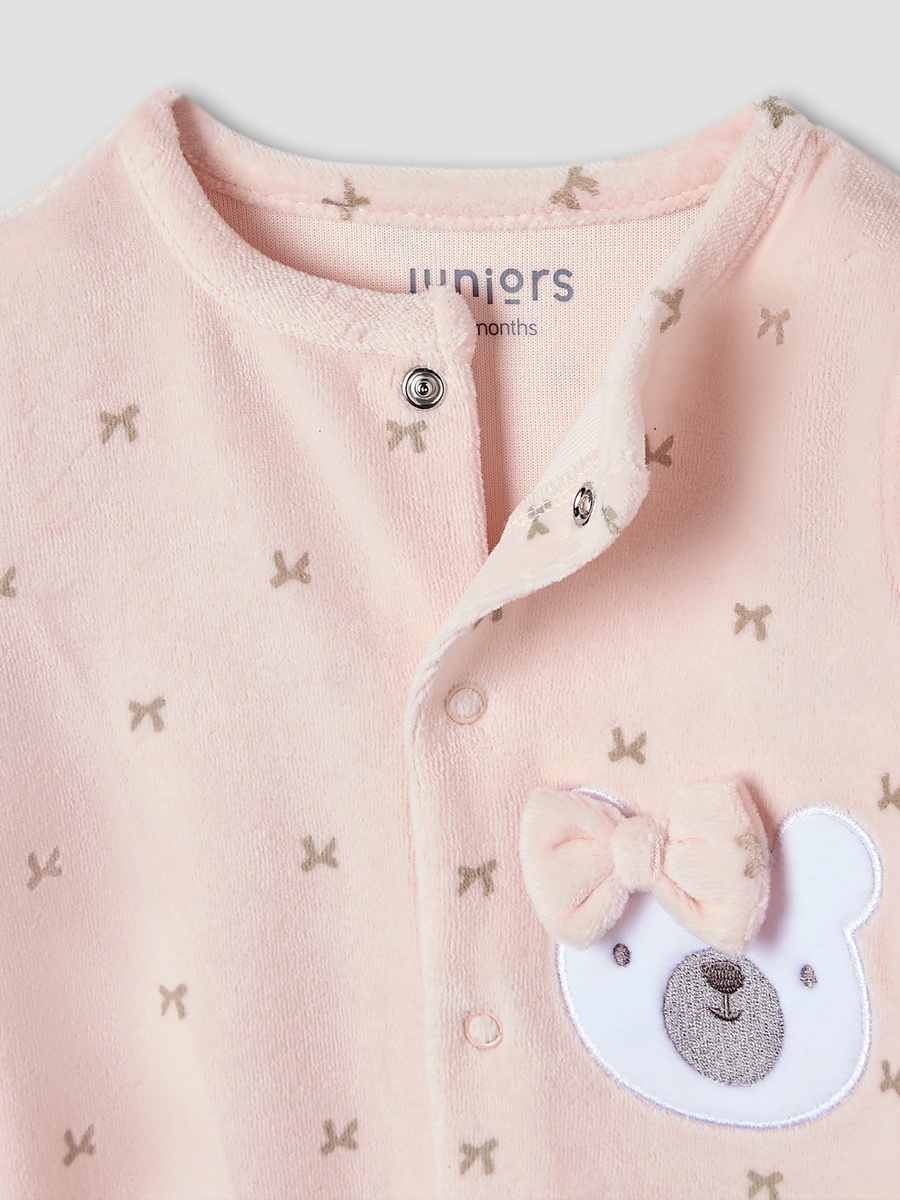 Crew Neck Sleepsuit with Bow Print