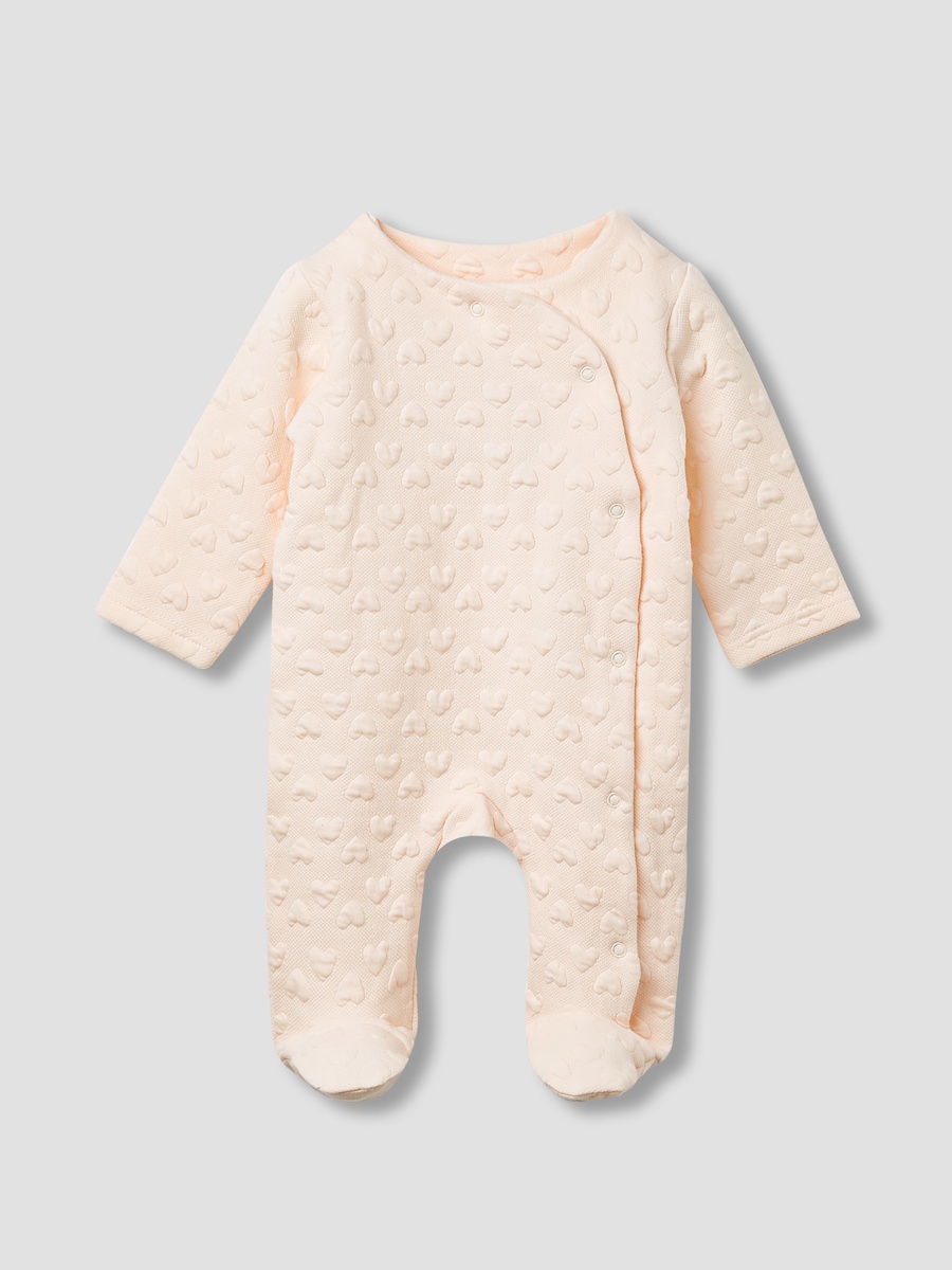 Jacquard Heart Textured Sleepsuit with Long Sleeves