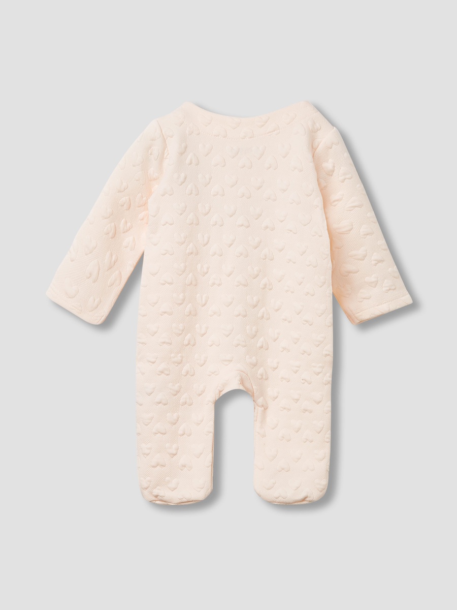 Jacquard Heart Textured Sleepsuit with Long Sleeves